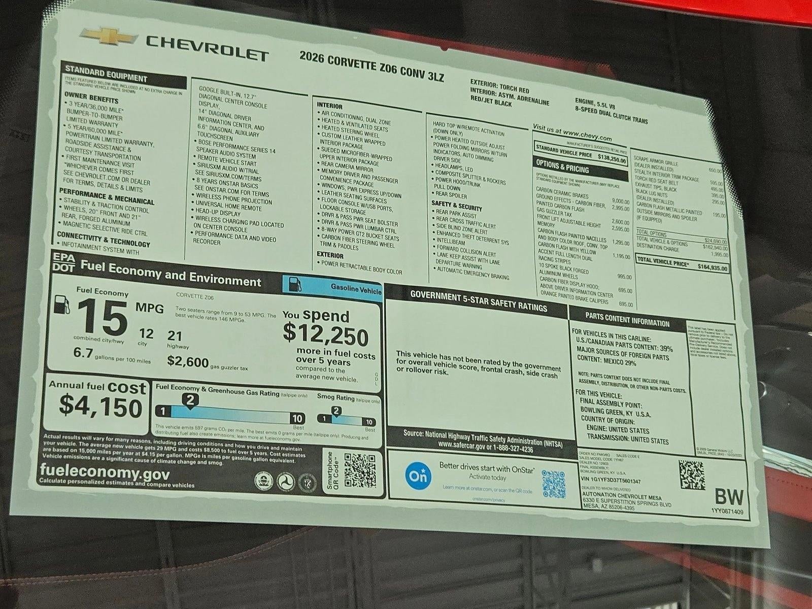 2026 Chevrolet Corvette Z06 3LZ